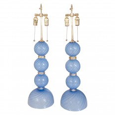 Pair of periwinkle and gold Murano glass lamps
